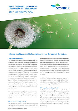 SEED: Internal quality control in haematology – for the sake of the patient