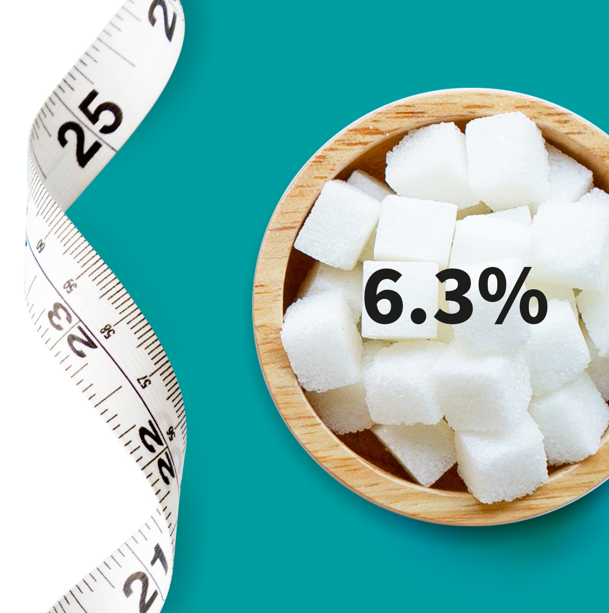 [.ES-es Spain (spanish)] •	A measuring tape and a bowl full of sugar cubes shown as a metaphor for diabetes